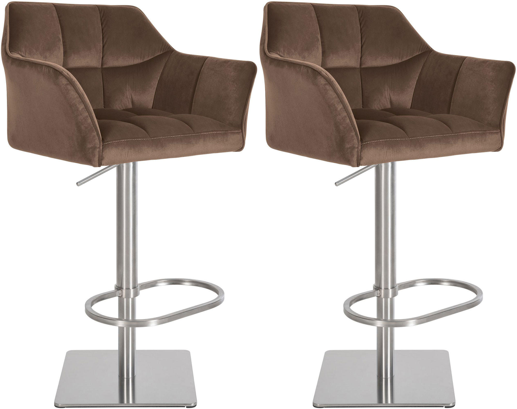 BARHOCKER 2er Set Samt Braun - Edelstahlfarben/Braun, Textil/Metall (64/88/45cm) - CLP