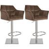 BARHOCKER 2er Set Samt Braun - Edelstahlfarben/Braun, Textil/Metall (64/88/45cm) - CLP