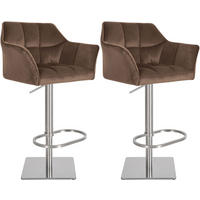 BARHOCKER 2er Set Samt Braun - Edelstahlfarben/Braun, Textil/Metall (64/88/45cm) - CLP