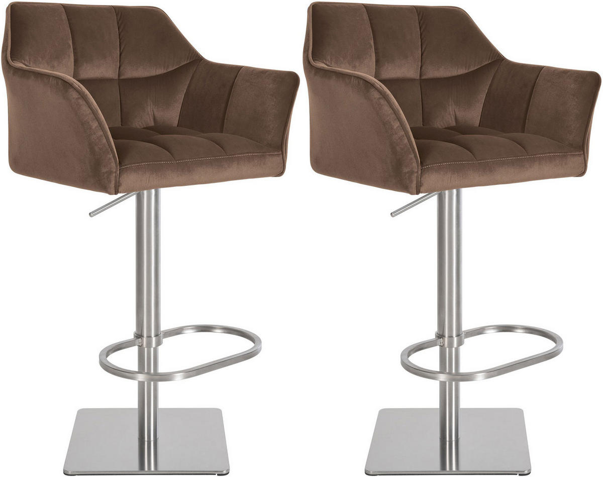 BARHOCKER 2er Set Samt Braun - Edelstahlfarben/Braun, Textil/Metall (64/88/45cm) - CLP