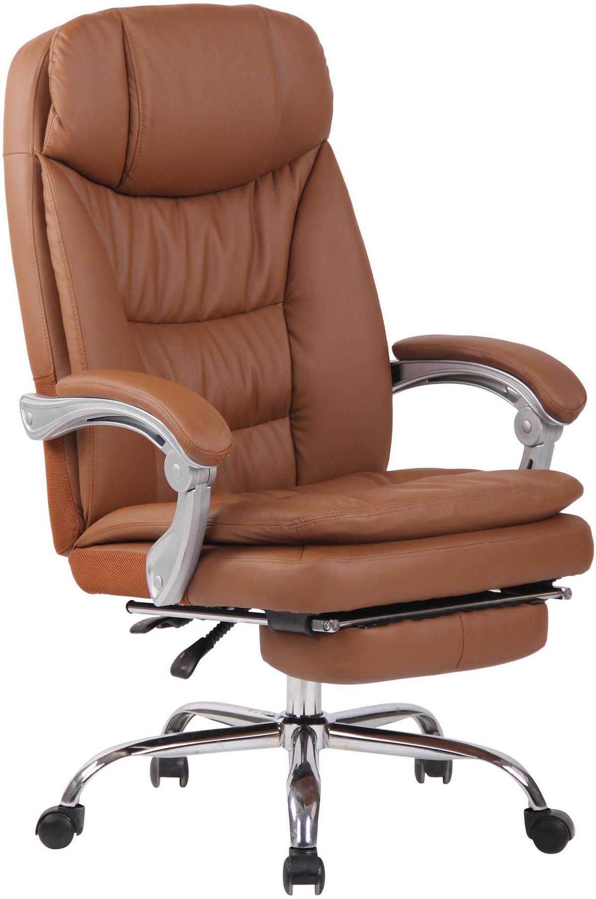 CHEFSESSEL Lederlook Hellbraun - Chromfarben/Hellbraun, Textil/Metall (67/112/67cm) - CLP