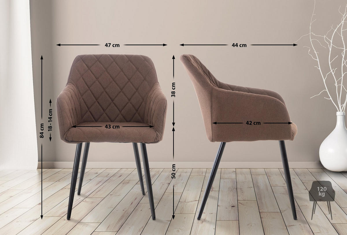 ESSZIMMERSTUHL Shila 2er Set 84x47x44 cm braun - Braun, Textil (47/84/44cm) - furnicato