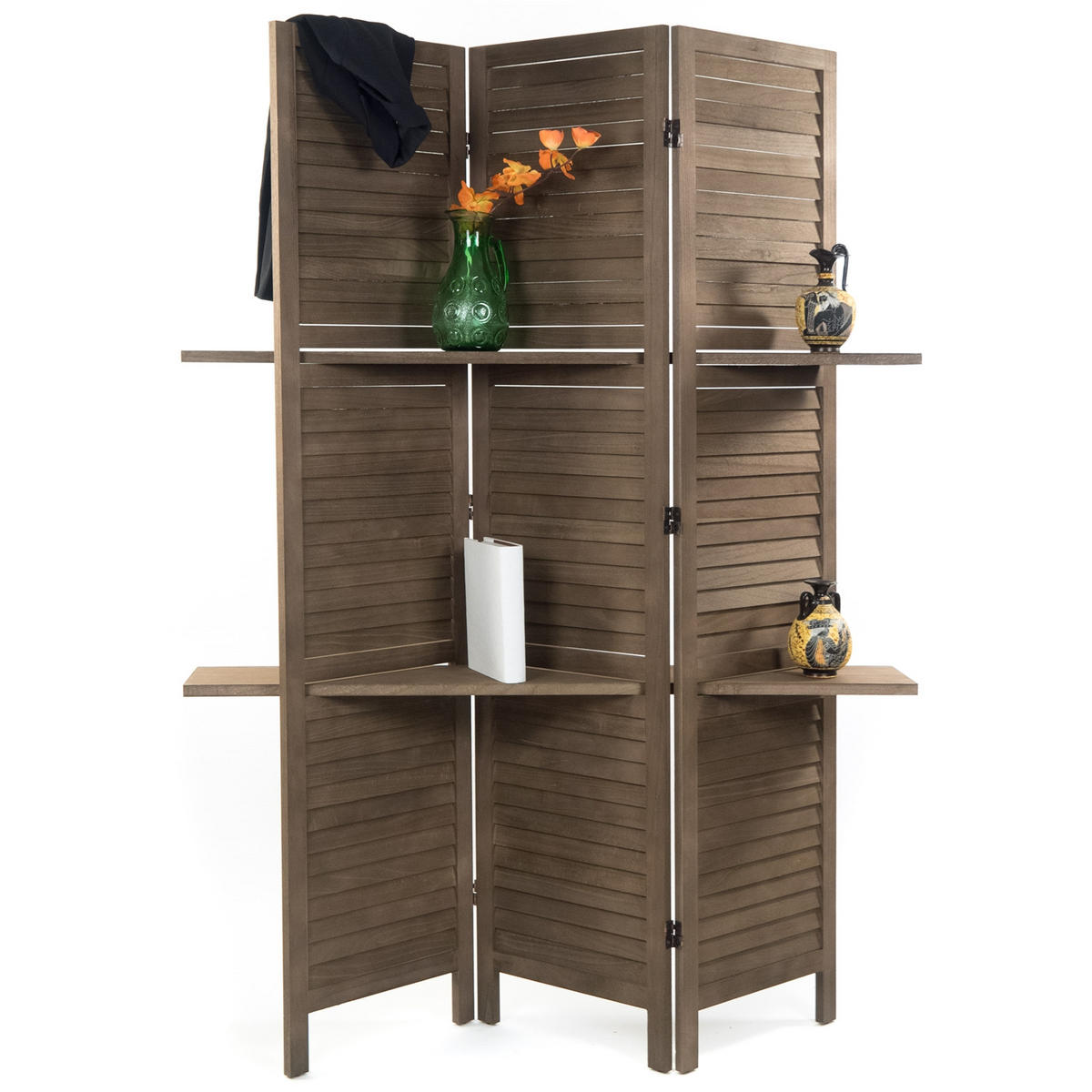 RAUMTEILER Cottage II 3-tlg. Holz, mit 2 Ablagen braun - Braun, Holz (120/170/22cm) - DESIGN DELIGHTS