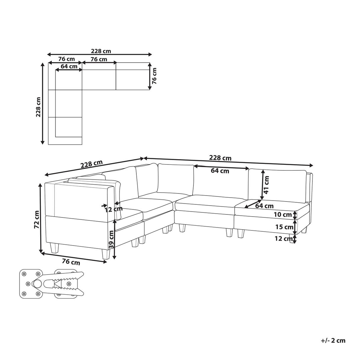 ECKFSOFA Modul 5-Sitzer rechtsseitig Dunkelgrau Stoff Unstad - Dunkelgrau/Grau, Textil (228/228cm) - Beliani
