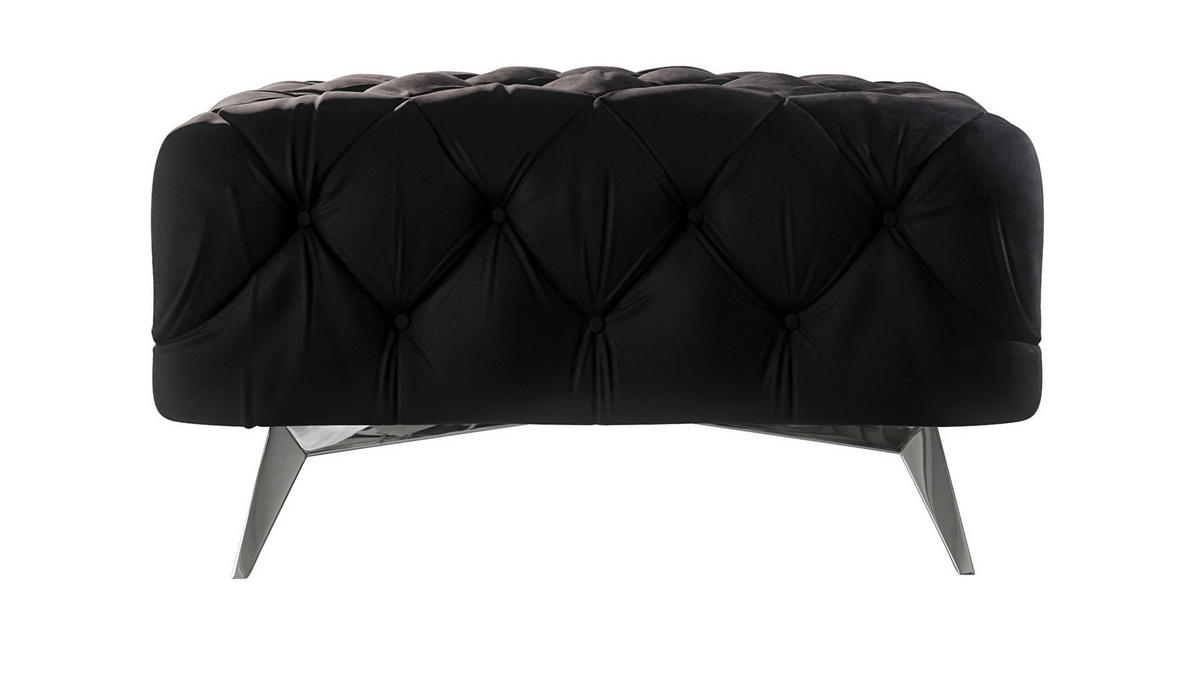 HOCKER Chesterfield Laura Schwarz Samt - Silberfarben/Schwarz, Holz/Textil (80/45/80cm) - S-Style Möbel