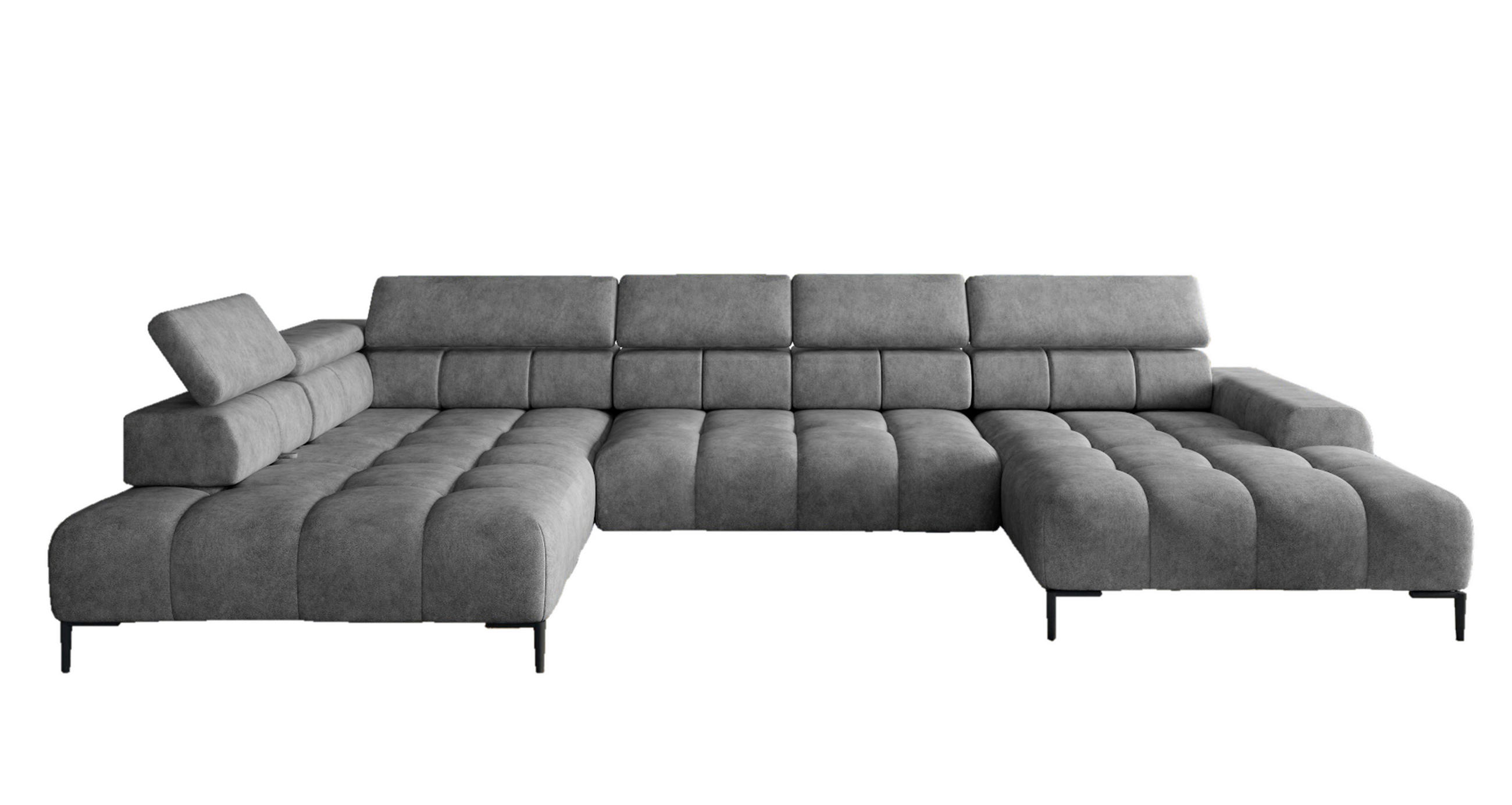 ECKSOFA PLAZA XL U-förmig, modern, mit verstellbarer Kopfstütze, Schlafmöglichkeiten, freistehend, LINKS 177x385x99 cm Grey - Grau, Holz/Textil (177/385cm) - DomoHome
