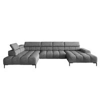 ECKSOFA PLAZA XL U-förmig, modern, mit verstellbarer Kopfstütze, Schlafmöglichkeiten, freistehend, LINKS 177x385x99 cm Grey - Grau, Holz/Textil (177/385cm) - DomoHome