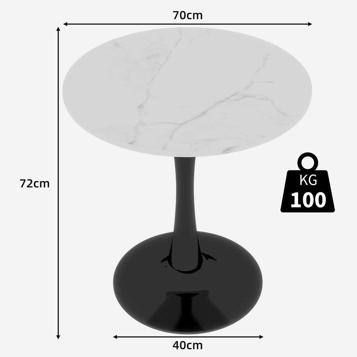 COUCHTISCH rund 70/70/72 cm Schwarz Weiß aus Kunstmarmor - Weiß, Stein (70/70/72cm) - OKWISH