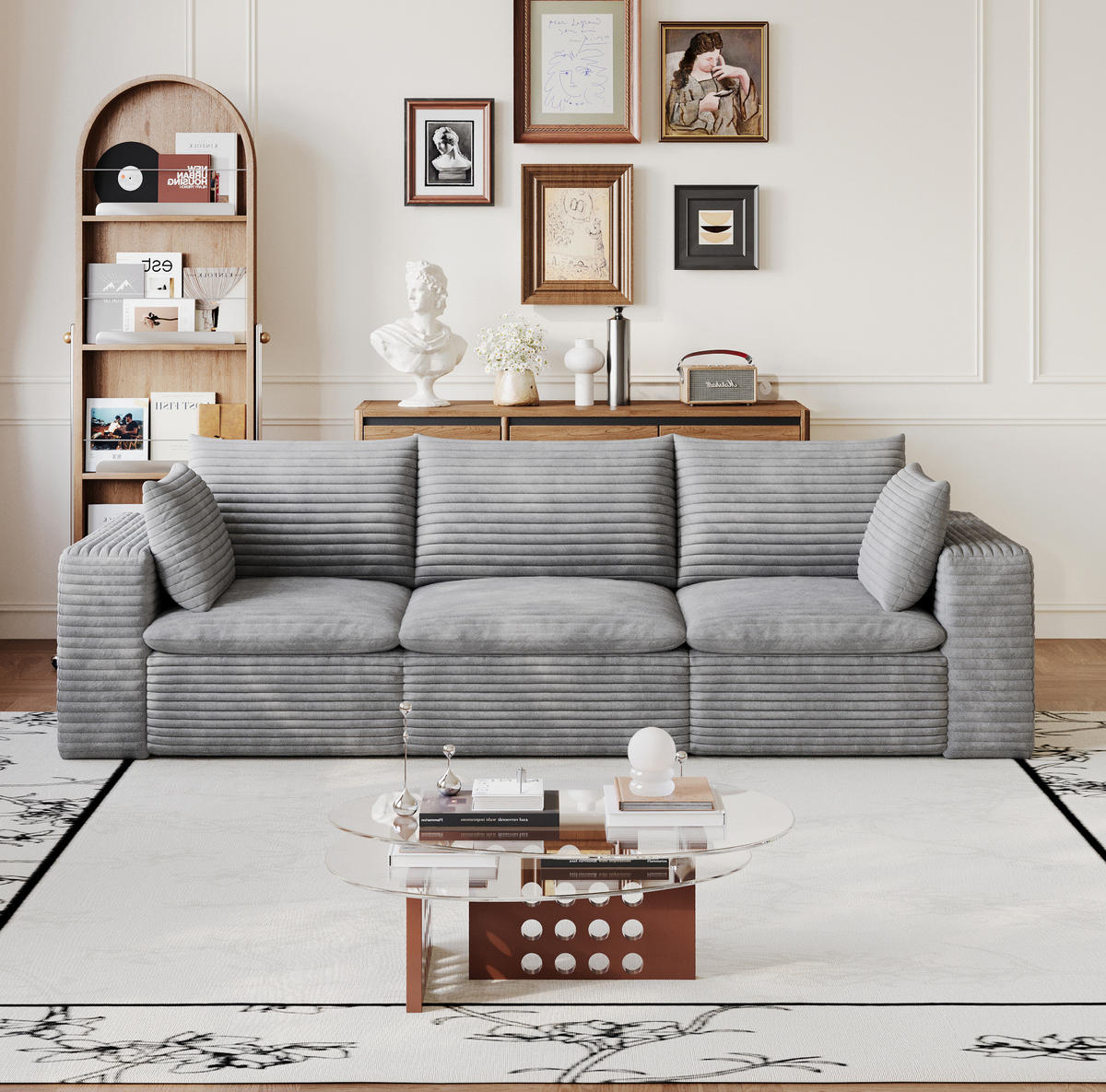 MODULÁRNÍ pohovka z látky 260x90x60 cm šedá s měkkým pěnovým jádrem a variabilním uspořádáním - šedá, textil (260/60/90cm) - Modfu