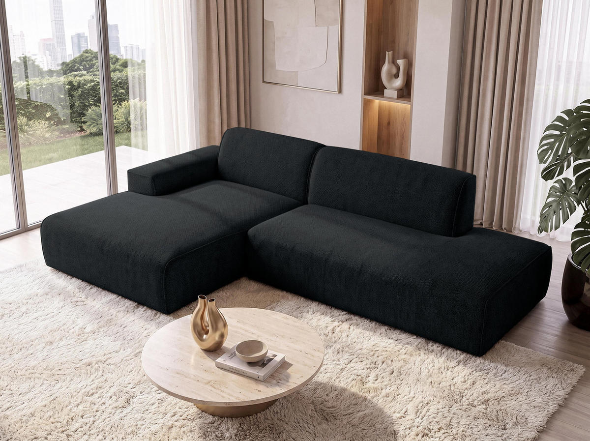 ECKSOFA L Form Didim Duo Dunkelgrau 288/162/80 cm – stilvolle kleine Eckcouch Links - Dunkelgrau/Schwarz, Kunststoff/Textil (288/162cm) - AX Living