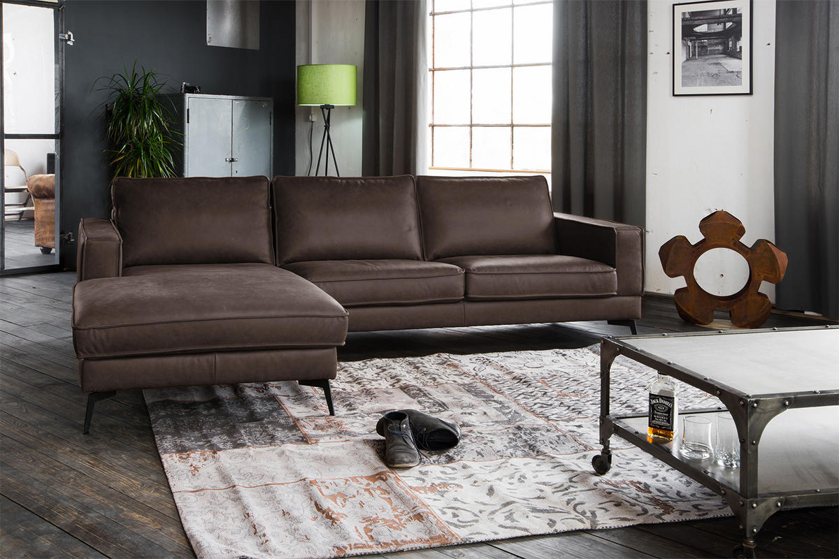 ECKSOFA BLOOM Dunkelbraun Leder - Dunkelbraun/Schwarz, Leder (276/177cm) - KAWOLA
