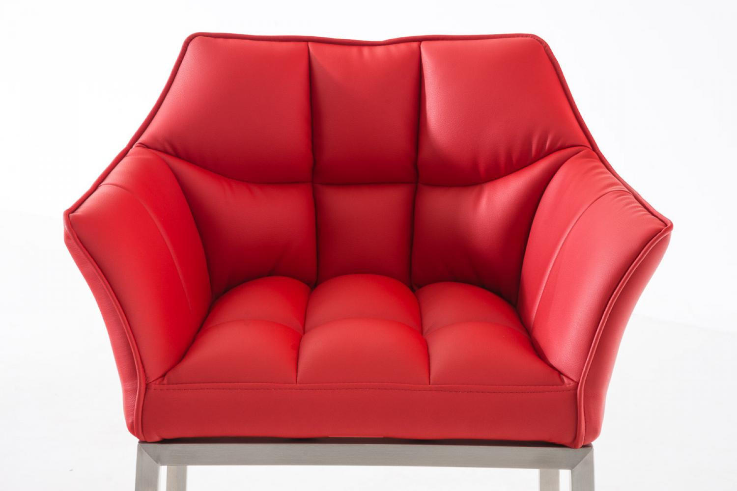 BARHOCKER 2er Set Lederlook rot - Edelstahlfarben/Rot, Textil/Metall (64/110/48cm) - CLP