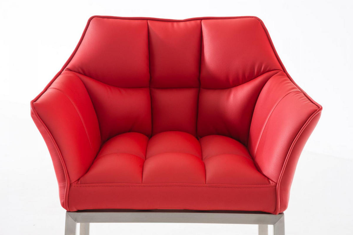 BARHOCKER 2er Set Lederlook rot - Edelstahlfarben/Rot, Textil/Metall (64/110/48cm) - CLP