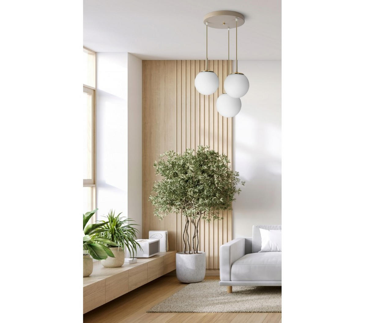 PENDELLEUCHTE ECRU II - Beige/Goldfarben, Glas/Metall (40/40/100cm) - kiki design