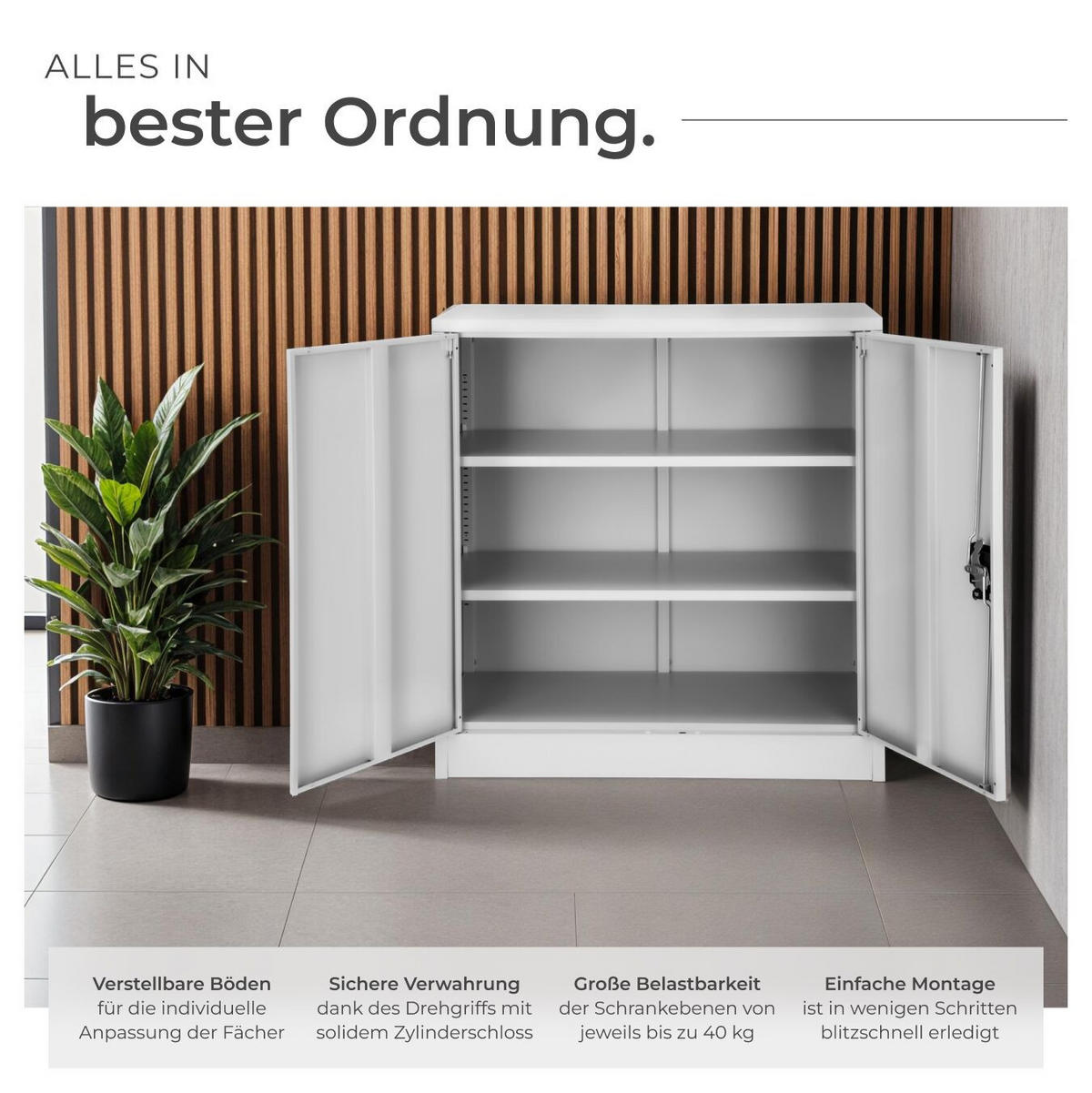 AKTENSCHRANK ,90 x 40 x 90 cm,grau - Grau, Metall (40/90/90cm) - tectake