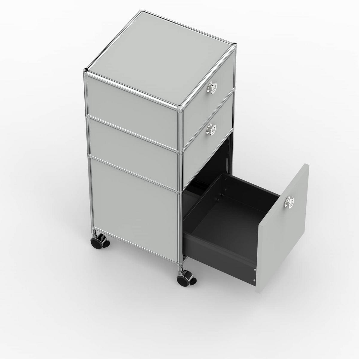 BÜRO-ROLLCONTAINER, Metall, 40 cm, 2 Schubladen + 1 hohe Schublade, Lichtgrau - Chromfarben/Silberfarben, Metall (40/87.9/39.7cm) - Versee