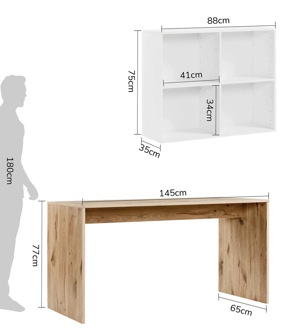 SCHREIBTISCH Der Produktive - Eichefarben/Weiß, Holzwerkstoff (65/145/77cm) - Mokebo