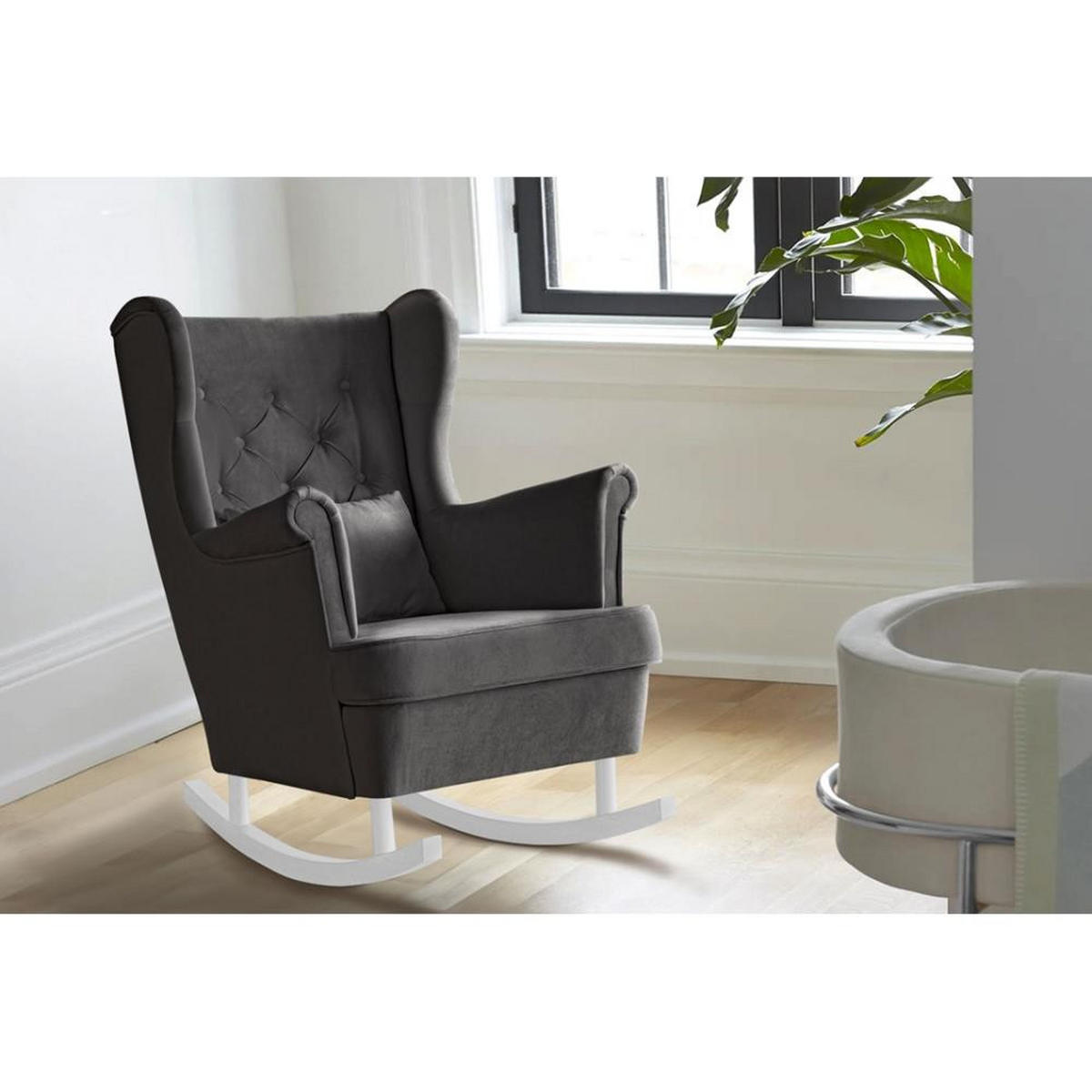 SCHAUKELSTUHL Fabio grau mit Weiß Beinen - Weiß/Grau, Textil (82/103/108cm) - Beautysofa