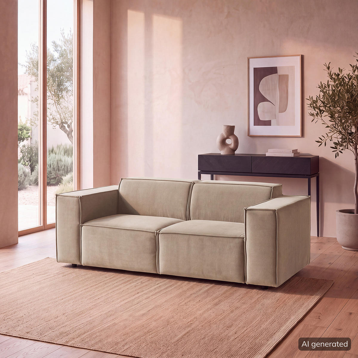 2-SITZER SOFA - Beige/Schwarz, Kunststoff/Textil (189/70/96cm) - home24