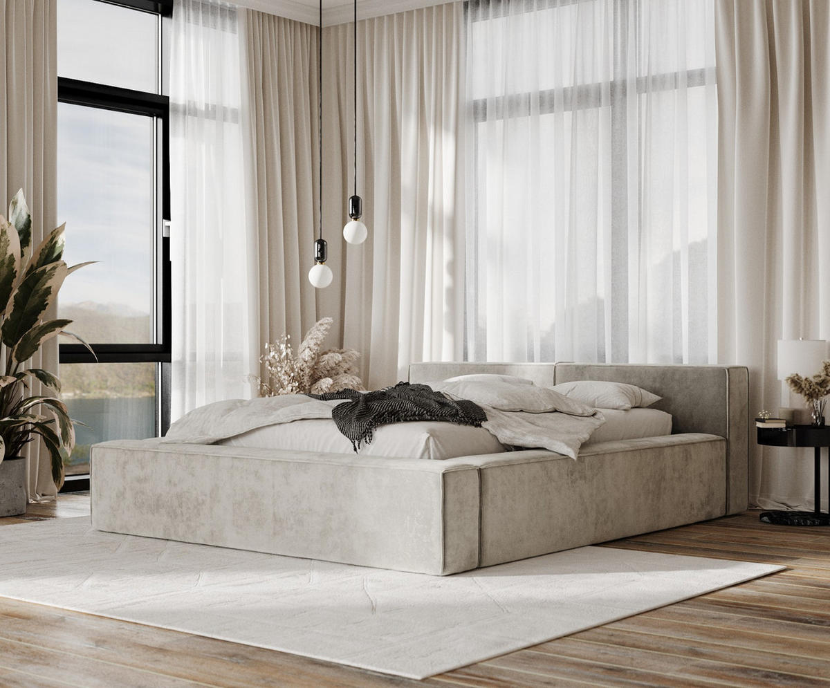 POLSTERBETT Casto mit Stauraum 160/200 cm Beige im Terra NW Stoff - Beige/Schwarz, Holz/Holzwerkstoff (160/200cm) - AltaBeds
