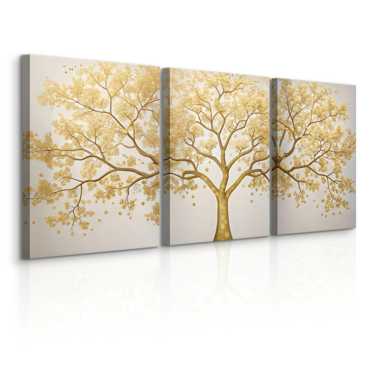 LEINWANDBILDER 3-es Set Baum Abstraktion - Beige/Weiß, Textil (90/40cm) - Muralo