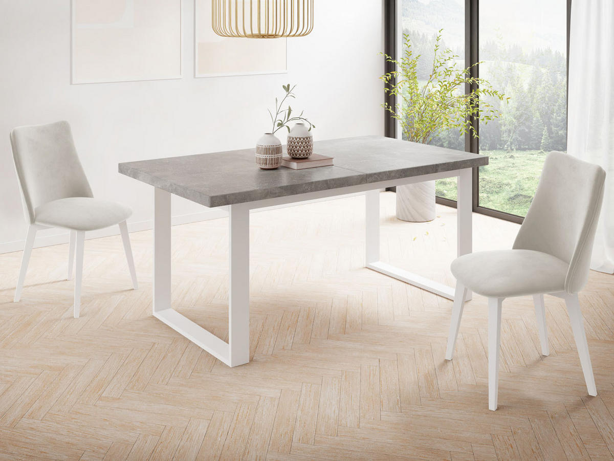 ESSTISCH Sana rechteckig ausziehbar, Grauer Beton 140/200/80/75 cm - Hellgrau/Weiß, Holzwerkstoff/Metall (140/80/75cm) - WFL GROUP