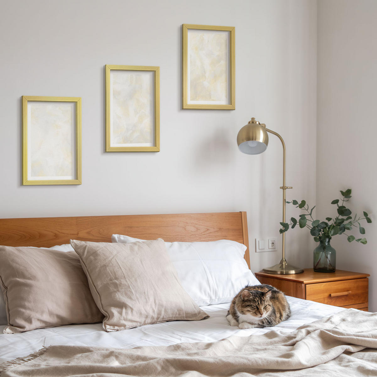 WANDBILDER 3er Set - 20x30 cm Goldrahmen - Helles Strukturfarbendesign - Goldfarben, Kunststoff (20/30cm) - ArtPrintCave