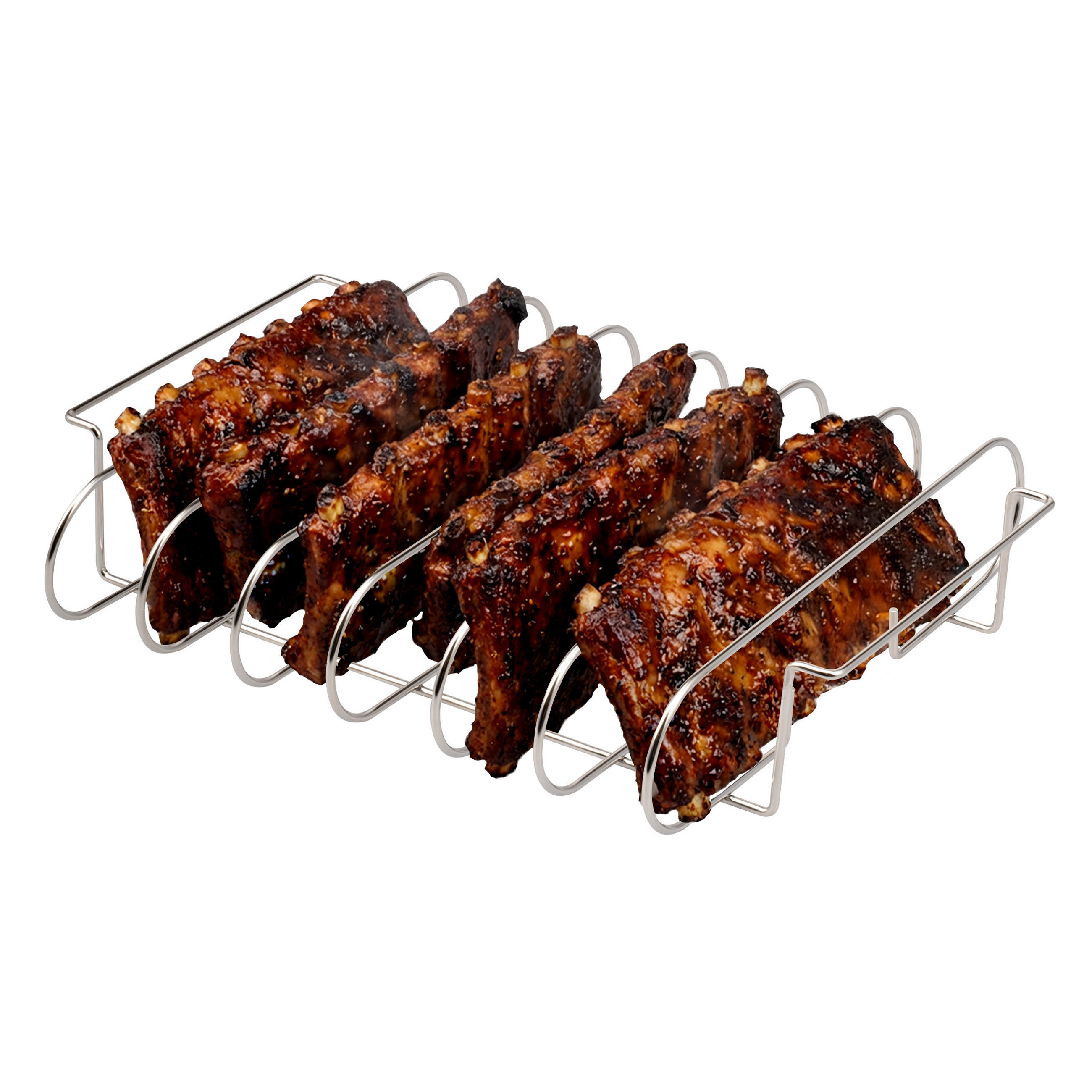 SPARE-RIBS-HALTER, aus Edelstahl mit Tragegriffen - Edelstahlfarben, Metall (37/7/29cm) - eluno