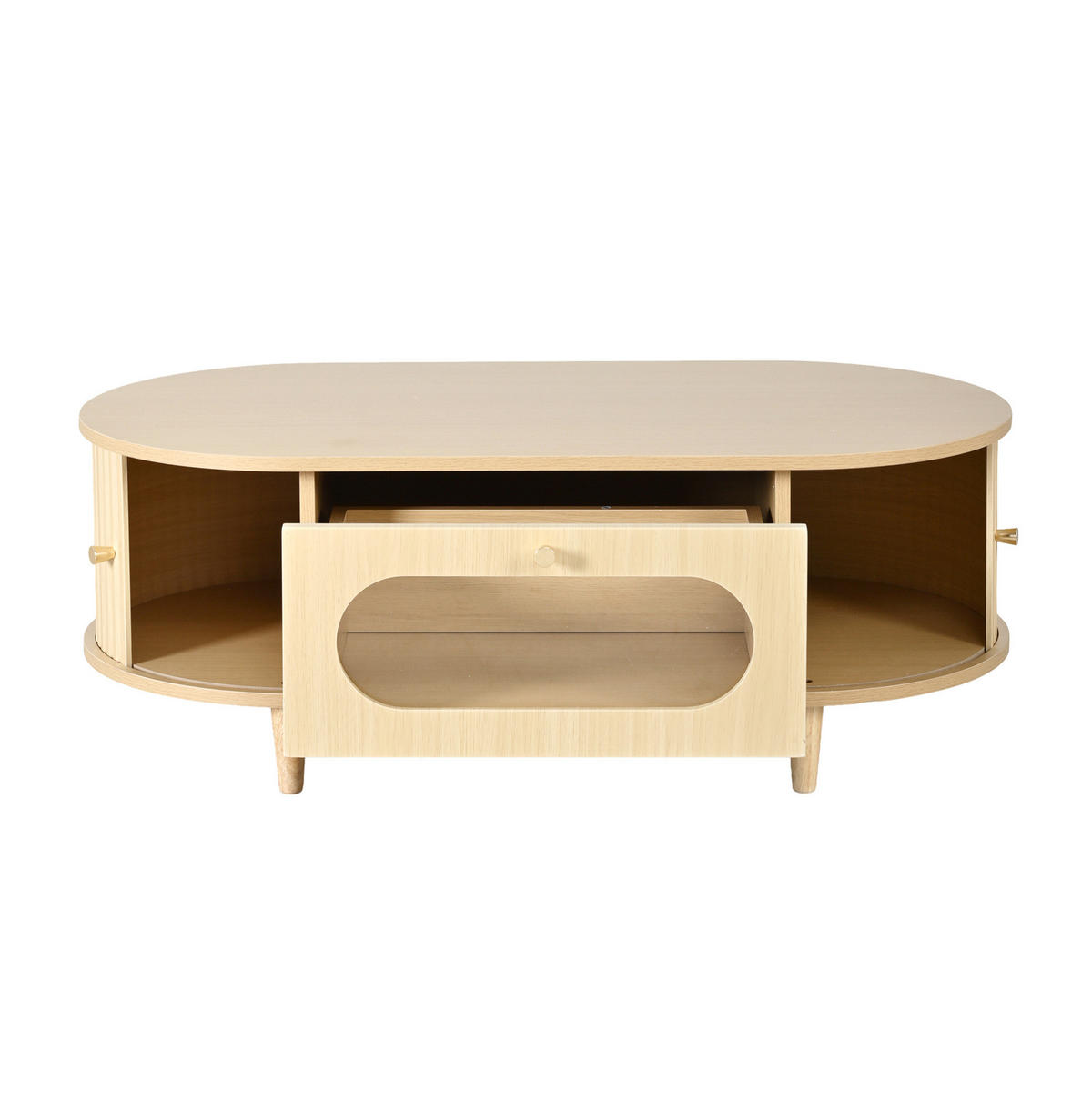 KONFERENČNÍ stolek 100/50/36 cm dubová barva z MDF se zásuvkou a roletovými dvířky - barva dubu, kompozitní dřevo (100/50/36cm) - OKWISH