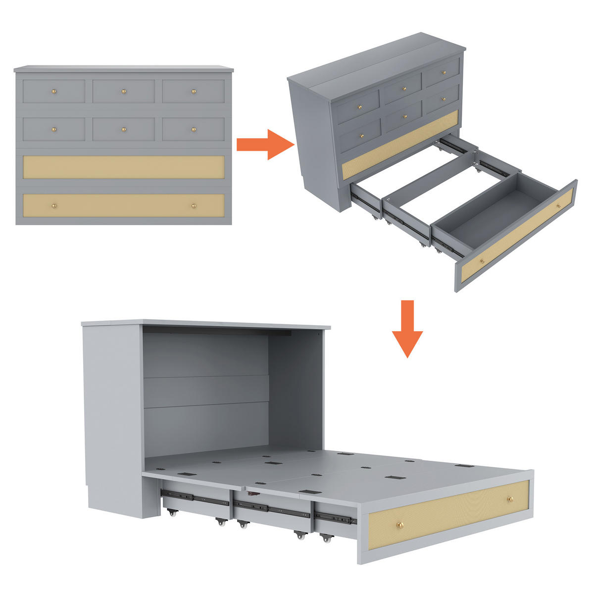 SCHRANKBETT 140x200cm Grau Schubladen Regal USB Steckdose mobiles Bett - Grau, Holz (140/200cm) - FLIEKS