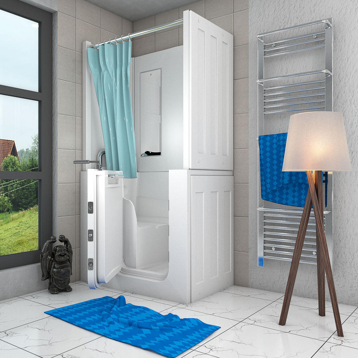 SENIORENDUSCHE Wanne Tür S08D-TH-A-L - Weiß, Glas/Kunststoff (68/110/205cm) - AcquaVapore by Sandra Jentho