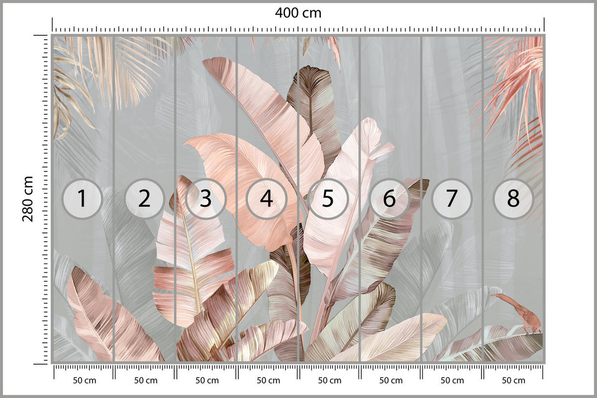 FOTOTAPETA Pre Jedáleň Tropické Pastelové Banánové Listy 400 x 280 cm - hnedá/sivá, papier (400/280cm) - Muralo