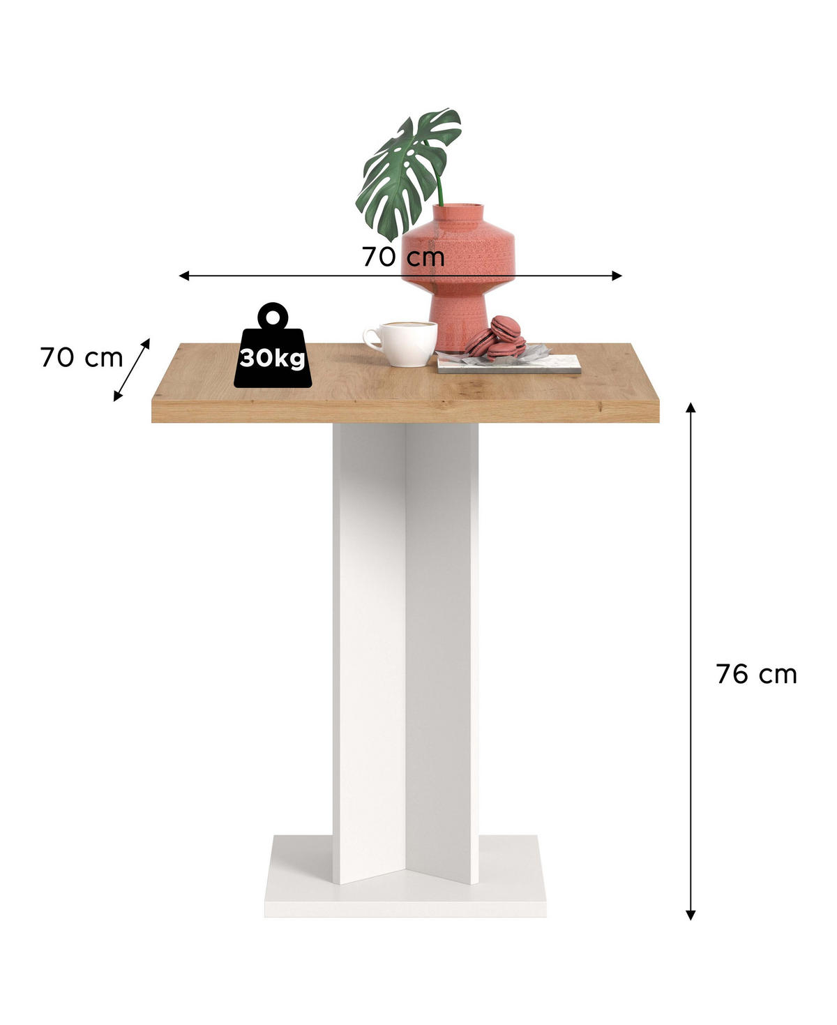 ESSTISCH GUSTAV (B/H/T: ca. 70/76/70 cm) in weiß/Artisan Eiche Nachbildung - Weiß, Holzwerkstoff (70/70/76cm)