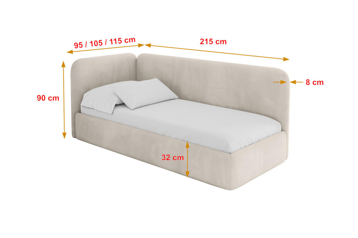 EINZELLBETT Jugendbett mit Bettkasten und Matratze H3/H4, Rechts - ELSY 80x200 Beige - Sandfarben, Holzwerkstoff/Textil (80/200cm) - ALTDECOR