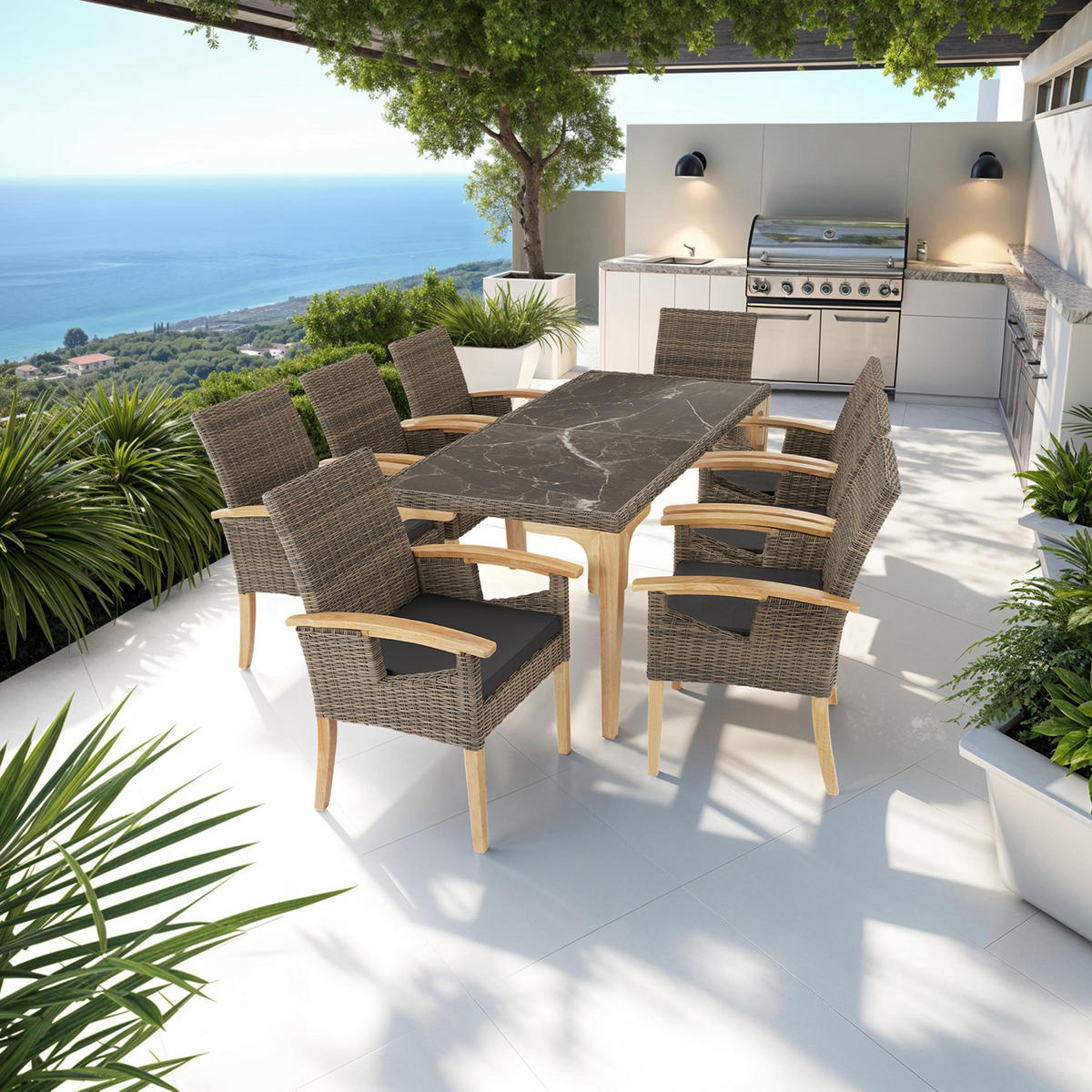 RATTAN STUHL Rosarno,inklusive Sitzpolster, 62,5 x 71,5 x 94 cm,natur - Naturfarben, Kunststoff (62.5/94/71.5cm) - tectake