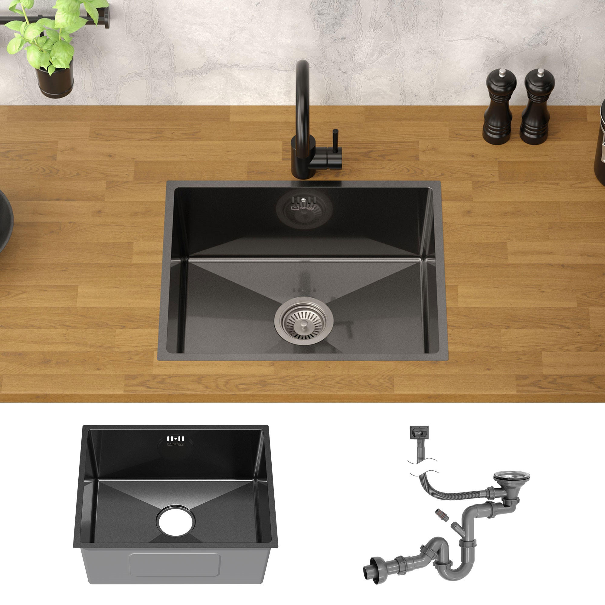 SPÜLBECKEN Edelstahl 50/40cm Anthrazit - Anthrazit, Metall (40/20.4/50cm) - ML-DESIGN