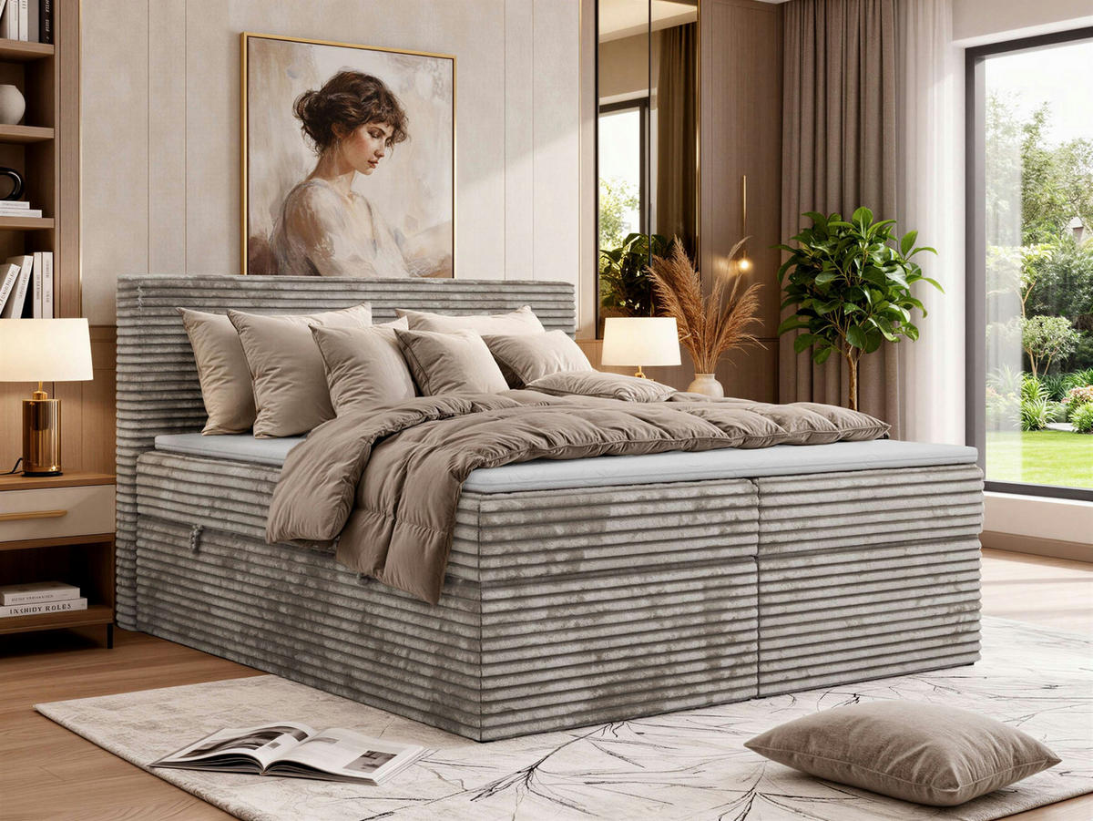 BOXBETT TILION 180/200 - Hellbraun Cord - Topper T25 - H3 - Hellbraun, Textil (180/200cm) - MKS