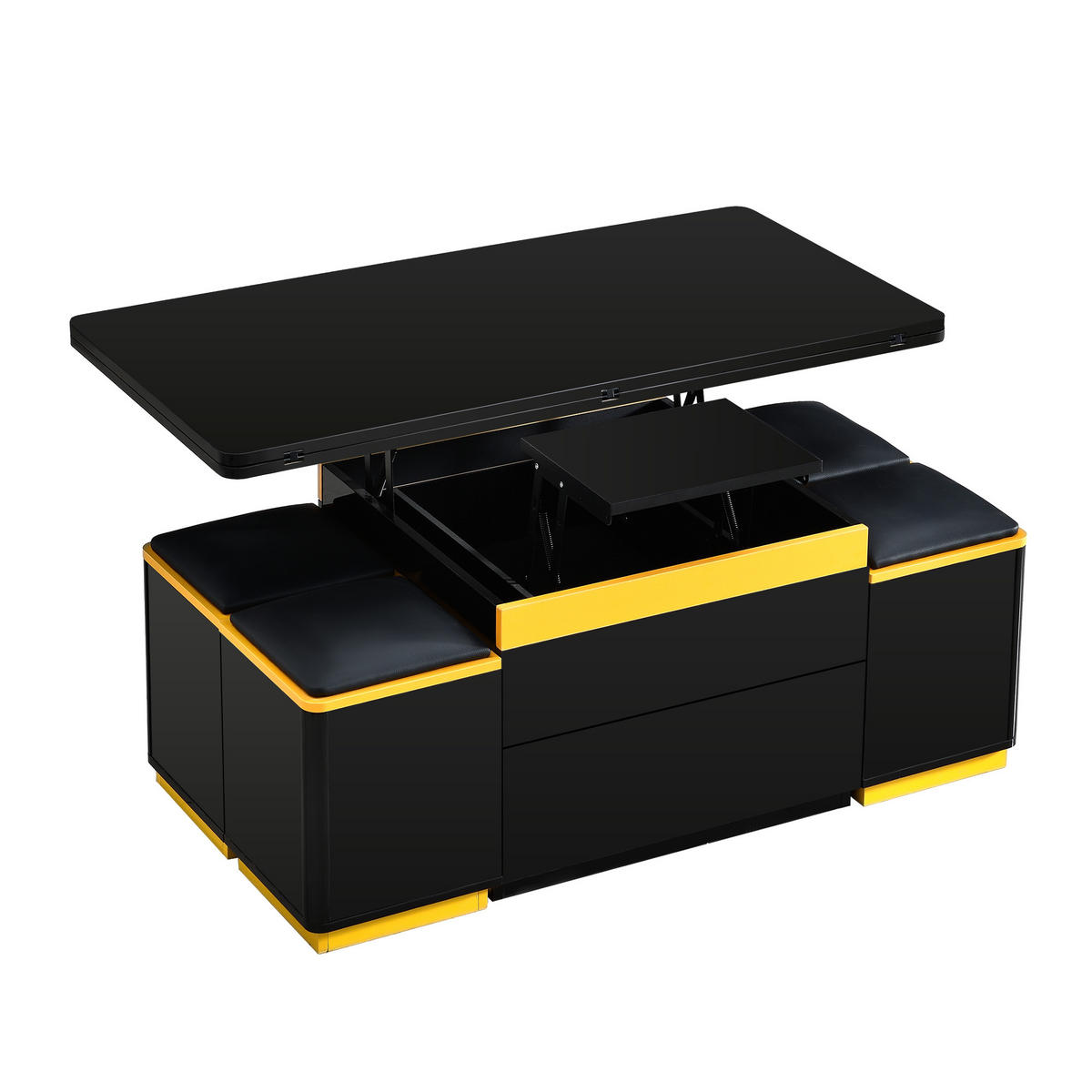 COUCHTISCH DE-097 FlexiSet Schwarz/Gelb - Schwarz, Holzwerkstoff (50/100/43cm) - ComfortXL