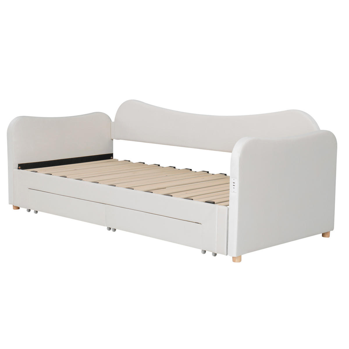 POLSTERBETT 90x200/180x200 cm Beige aus Samt mit Ausziehfunktion und USB - Beige, Holzwerkstoff (90/200cm) - OKWISH