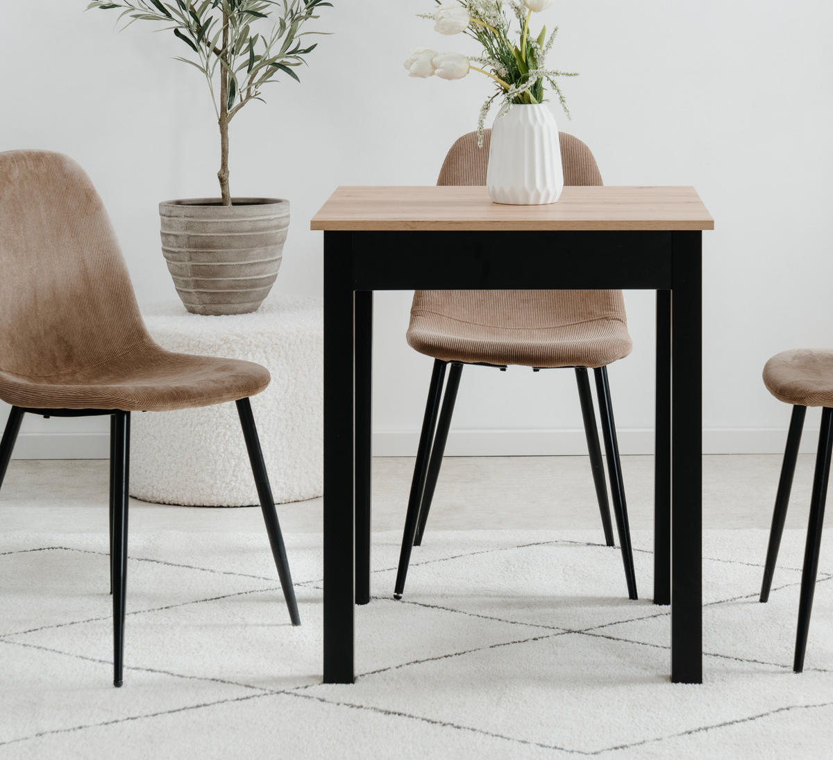 ESSTISCH Eiche Artisan, schwarz 60 x 67 cm, Küchentisch in modernem Design - Schwarz/Eiche Artisan, Holzwerkstoff/Kunststoff (67/60/76cm) - Furn.Design