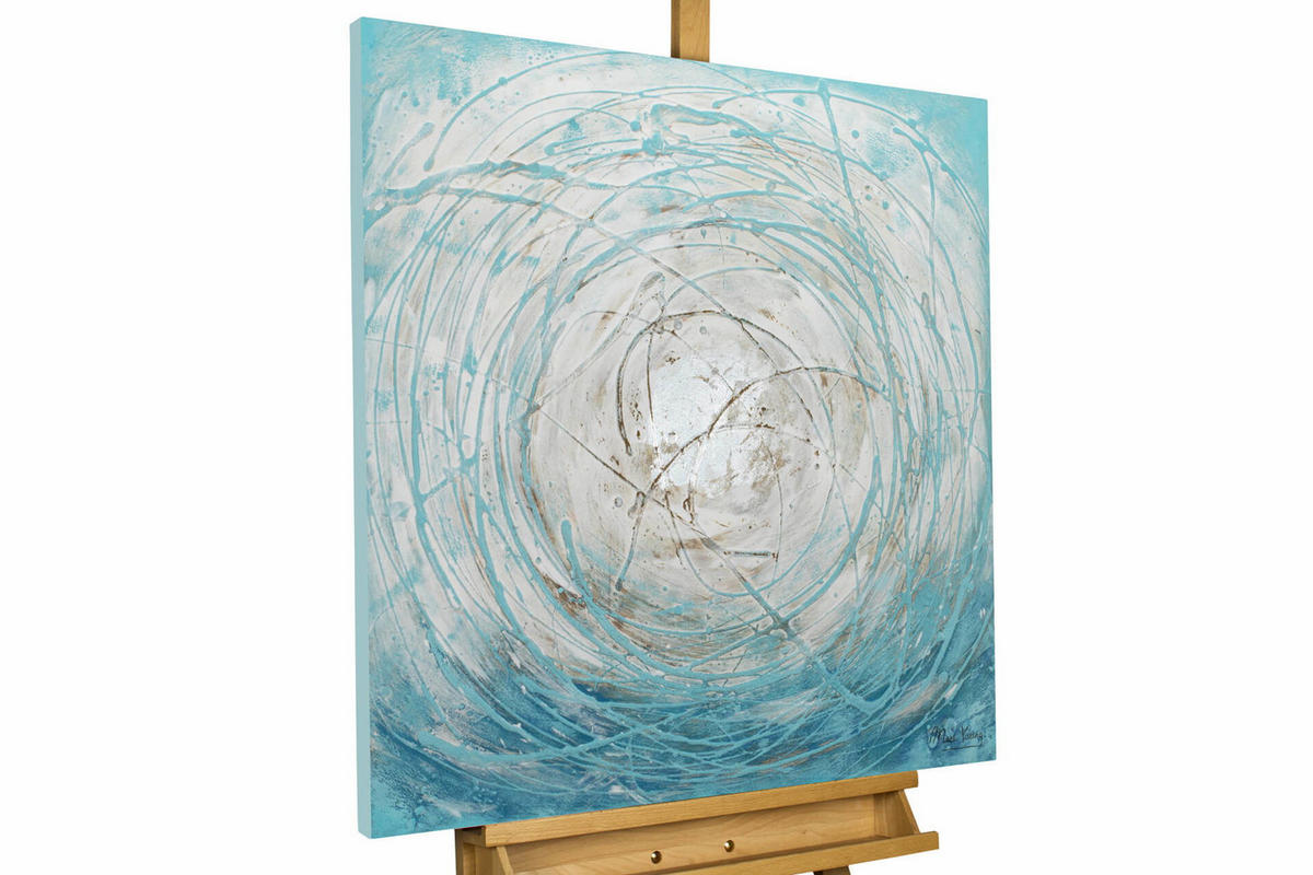 ACRYLBILD HANDGEMALT 80/80 cm - Blau/Weiß, Holz/Textil (1.6/80cm) - KUNSTLOFT