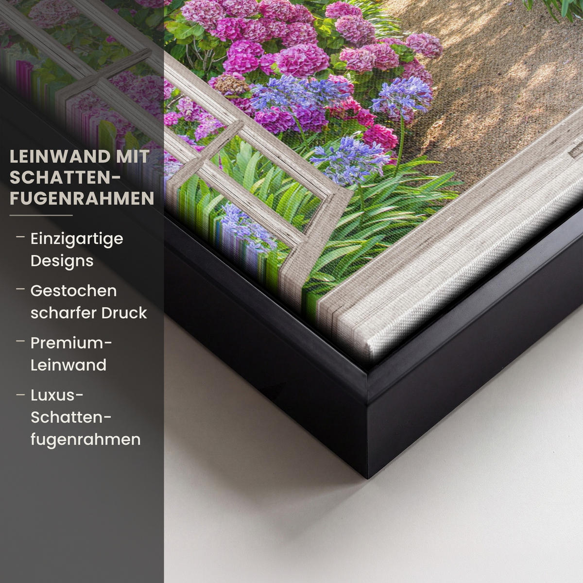 LEINWAND Bilder mit Rahmen - Hortensie - Durchsichtig - Blumen - Sommer - Lila - Weg - 20x20 - Lila, Textil (20/20cm) - MuchoWow