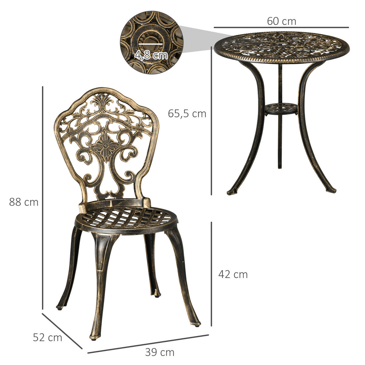 BALKONSET 3-teilig DE-14086 Imitat-Schmiedeeisen, mit Schirmhalterung Schwarz - Bronzefarben, Metall - ComfortXL