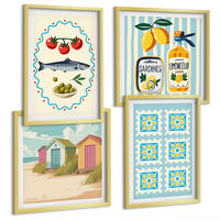 BILDER SET 4er Set - 50x50 cm & 40x60 cm Goldrahmen - Illustrationen der mediterranen Küche - Goldfarben, Kunststoff (50/50cm) - TULUP