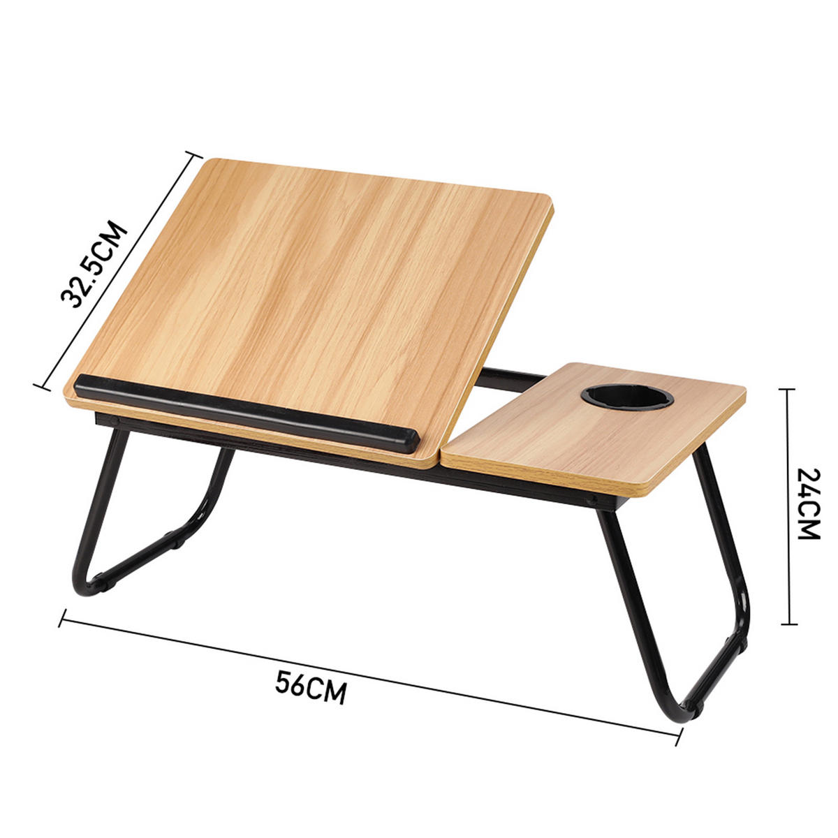 LAPTOP-BETTTISCH mit Getränkehalter Verstellbarer, klappbarer – Naturholzoptik, 56x32,5x24 cm - Naturfarben, Metall (32.5/56/24cm) - Livingandhome