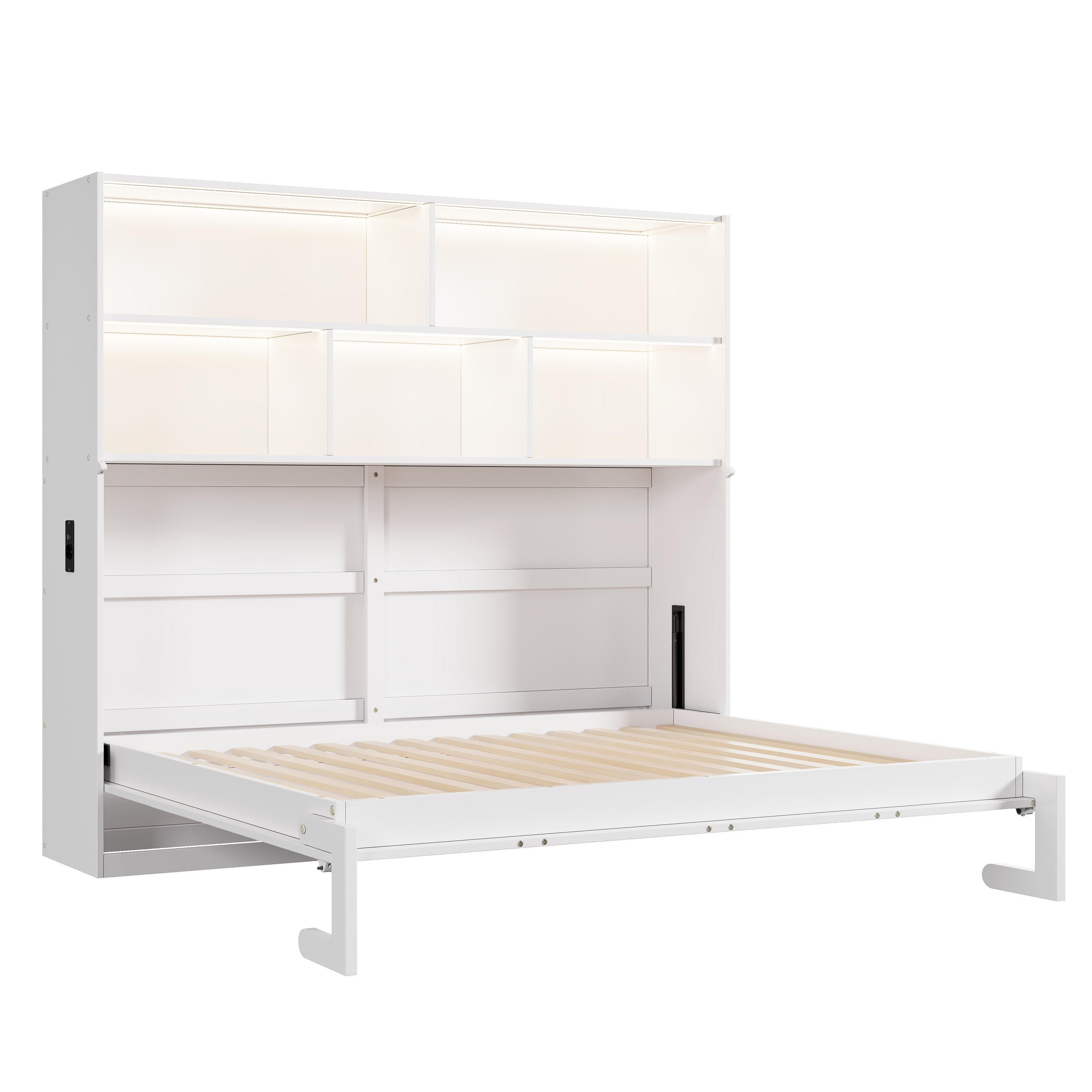 SCHRANKBETT 90/200 cm DE-32829 umwandelbar mit LED und USB Weiß - Weiß, Holzwerkstoff (90/200cm) - ComfortXL