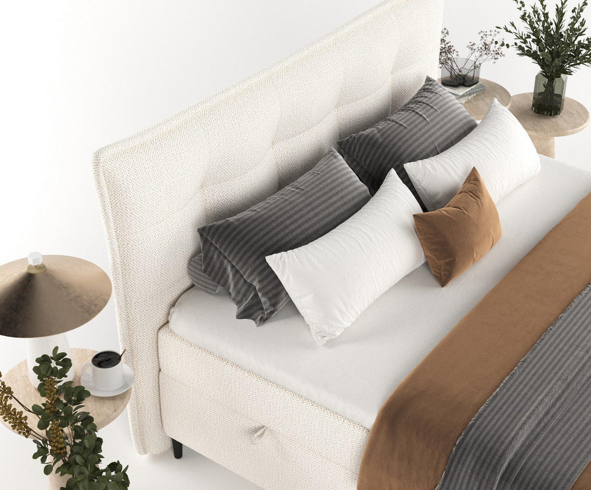 BOXBETT Las Palmas 140/200 cm Creme im Alta Stoff - Creme/Schwarz, Holz/Holzwerkstoff (140/200cm) - AltaBeds