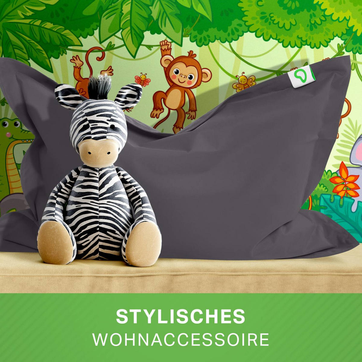 KINDER-SITZSACK 70x100cm - 70 Liter - Anthrazit, Textil (70/10/100cm) - Green Bean
