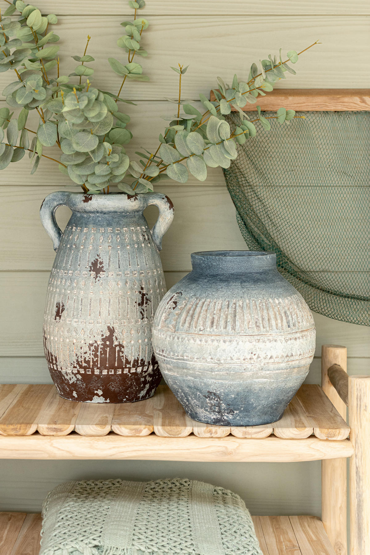 BLUMENTOPF ANTIK AUßEN Blau - Blau, Glas/Naturmaterialien (28/31cm) - J-Line