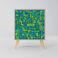 SIDEBOARD NOSTALGIC MEMORIES, Grau, 57,5x42x75,5 cm, Goldfarbene Metallfüße - Goldfarben/Multicolor, Holzwerkstoff/Metall (57.5/75.5/42cm) - SpaceRebels